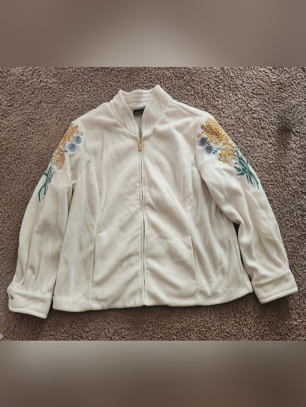 Vintage Bob Mackie Fleece Jacket Wearable Art Fully Embroidered Sleeve Size XL